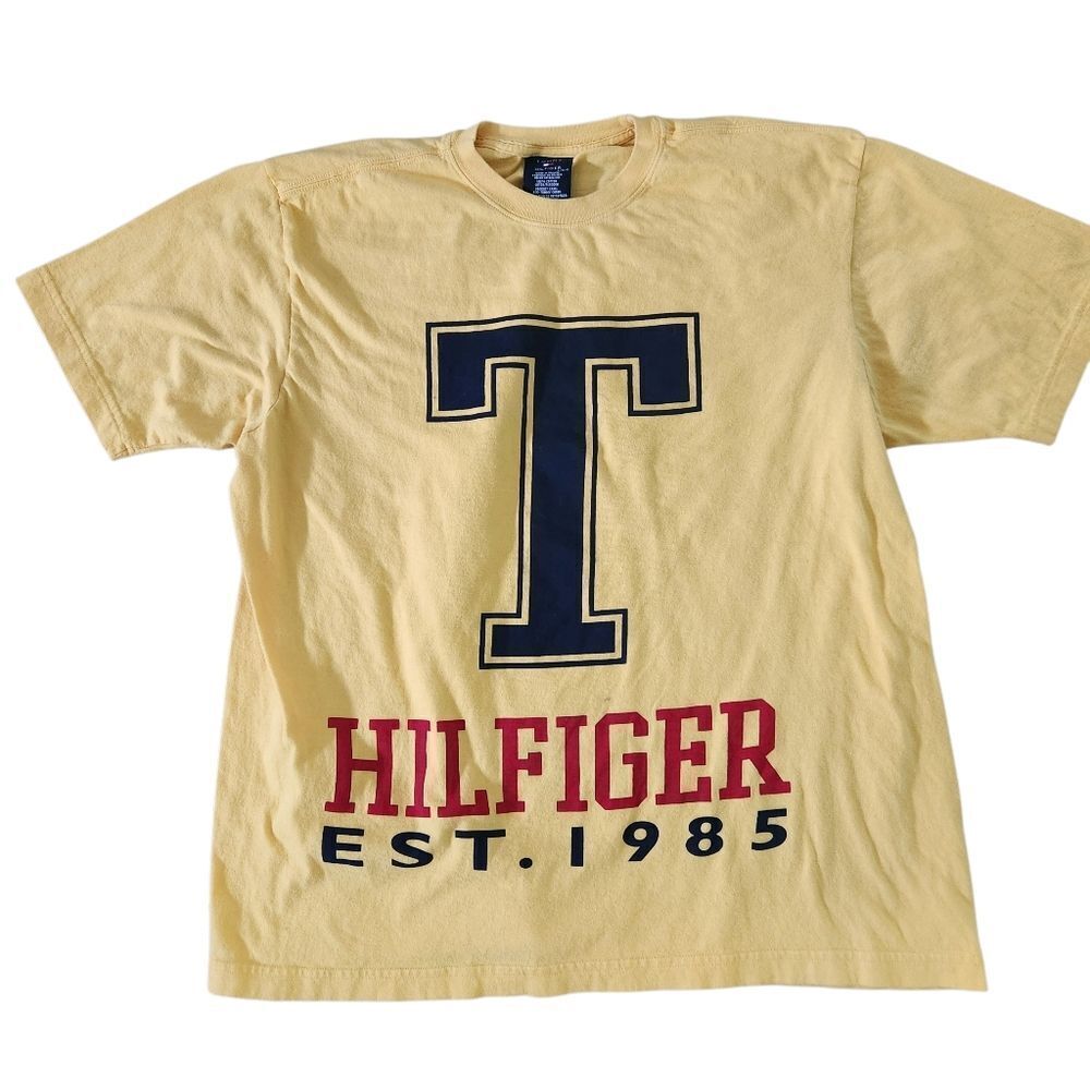 Tommy Hilfiger T Shirt Mens Large Yellow Large Graphic Short Sleeve Top - Picture 5 of 6